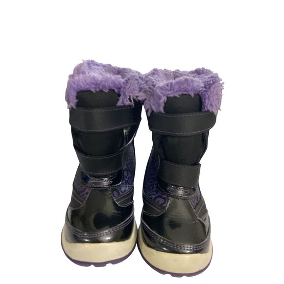 Rugged outback Girls Size 9 Black Purple Leopard Faux Fur-Lined Winter Boots - Picture 1 of 7